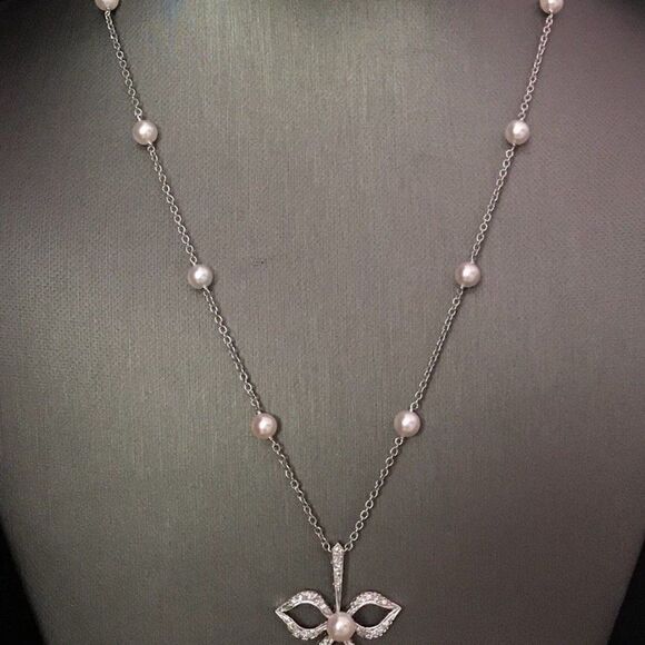 Diamond Akoya Pearl Necklace 14k Gold 5.75 mm 18.5" Certified $3,950 818062 - Picture 10 of 12